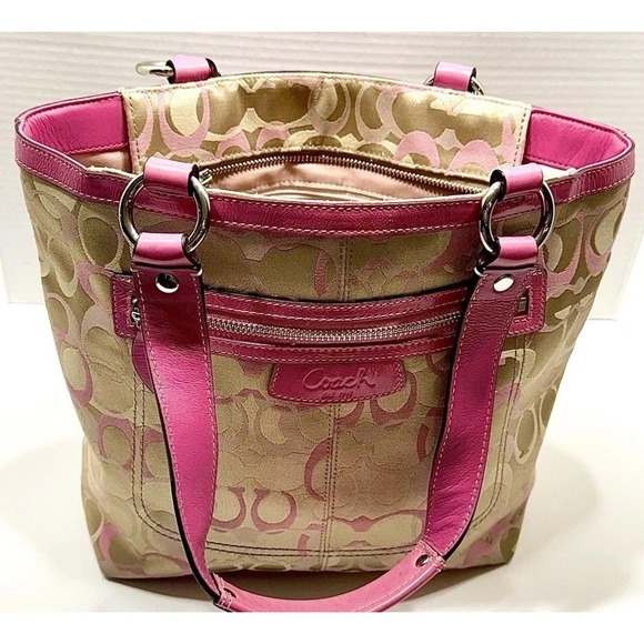 EXTREMELY RARE Y2K COACH MONOGRAM PINK Penelope Sig. Lunch Tote Jacquard Handbag - Picture 1 of 16